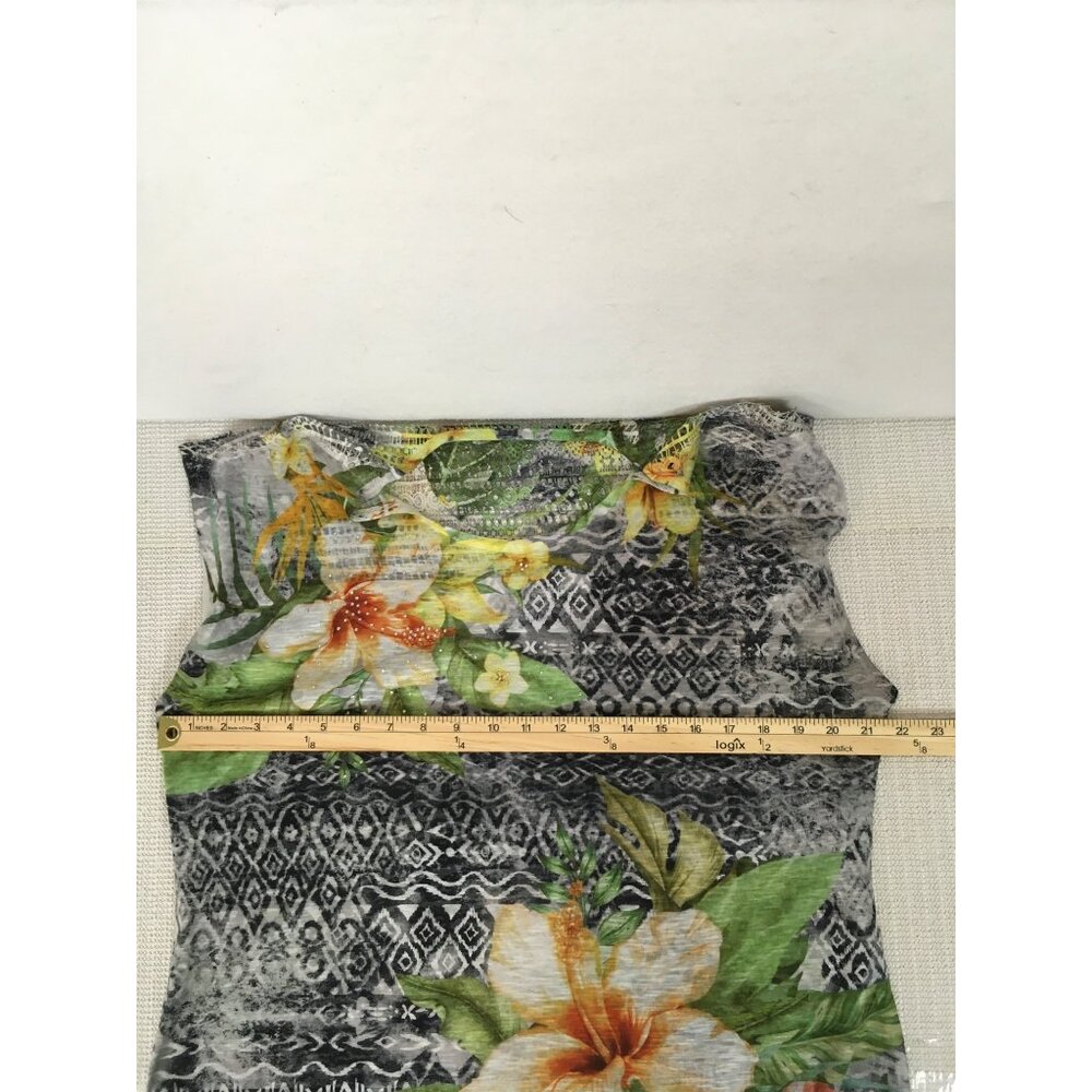 No Boundaries Womens Top Size L Green Yellow Black Floral Sequins Sleeveless - Picture 9 of 12
